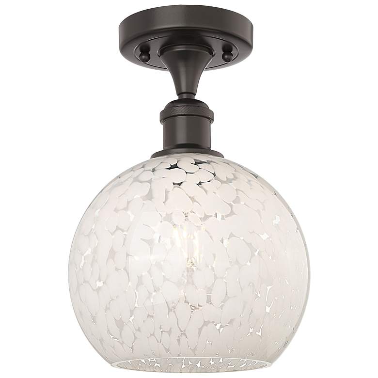 Image 1 Ballston 8"W Oil Rubbed Bronze Semi-Flush Mount w/ White Mouchette Sha