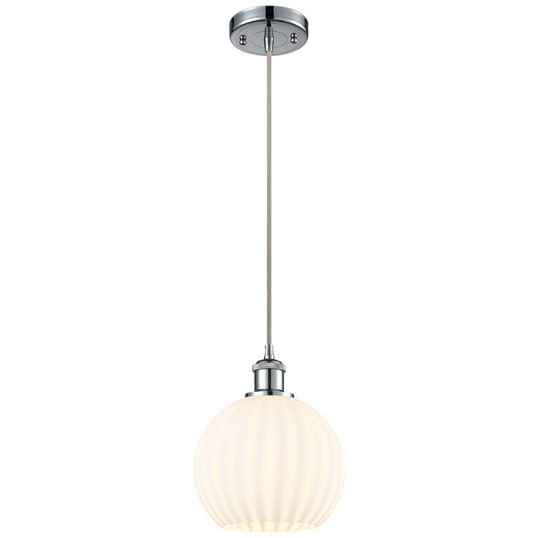 Image 1 Ballston 8"W Polished Chrome Corded Mini Pendant w/ White Venetian Sha