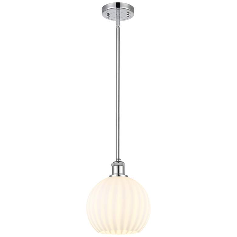 Image 1 Ballston 8"W Polished Chrome Stemmed Mini Pendant w/ White Venetian Sh