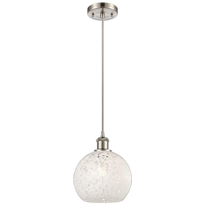 Image 1 Ballston 8"W Satin Nickel Corded Mini Pendant w/ White Mouchette Shade