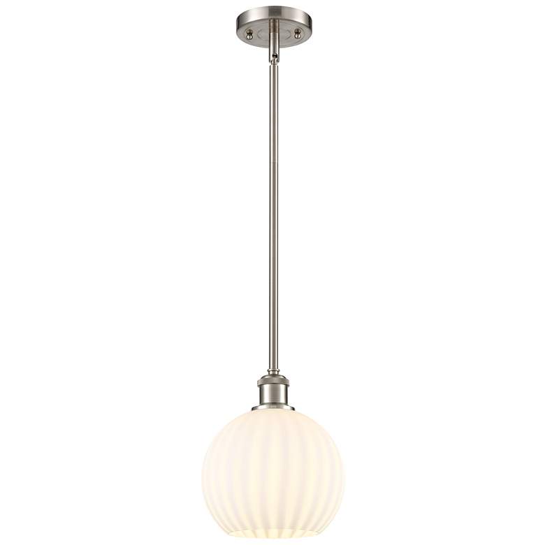 Image 1 Ballston 8"W Satin Nickel Stemmed Mini Pendant w/ White Venetian Shade