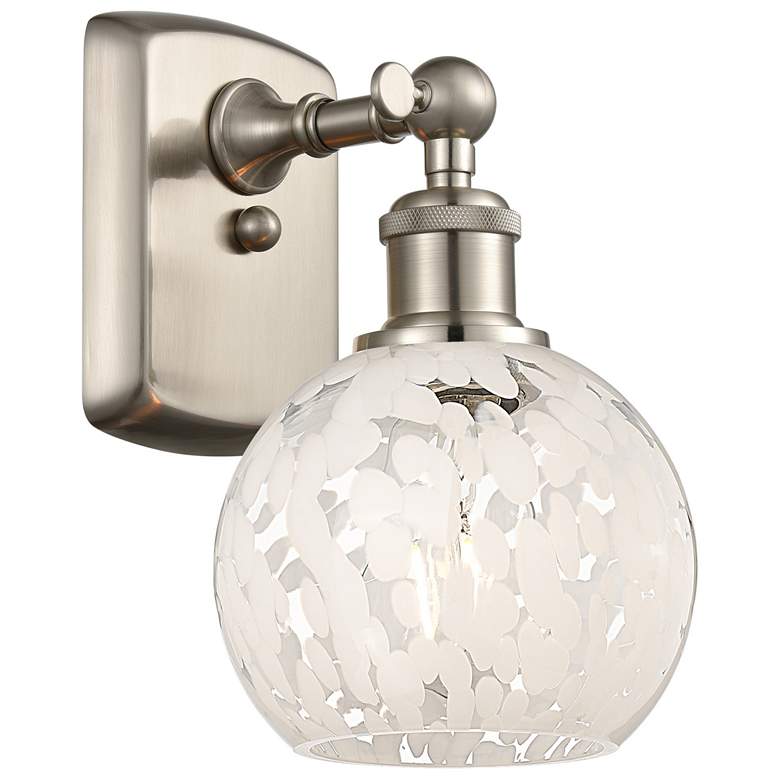 Image 1 Ballston 9" High Brushed Satin Nickel Sconce With White Mouchette Shad