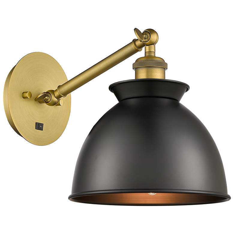 Image 1 Ballston Adirondack 8" Incandescent Sconce - Brass - Matte Black Shade