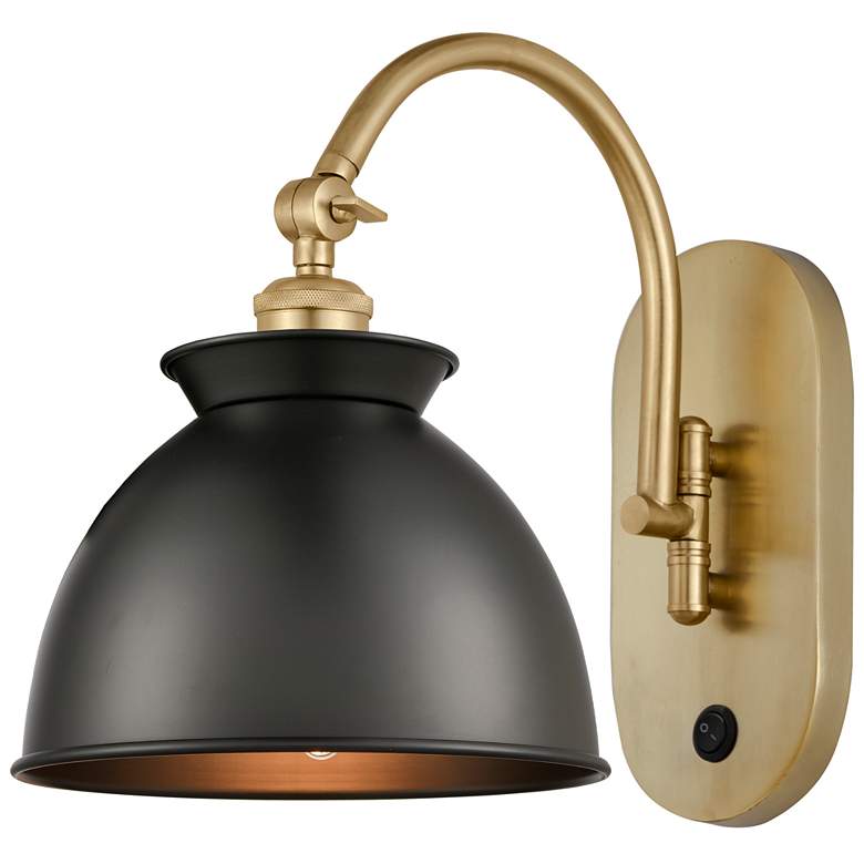 Image 1 Ballston Adirondack 8" Incandescent Sconce - Gold Finish - Black Shade