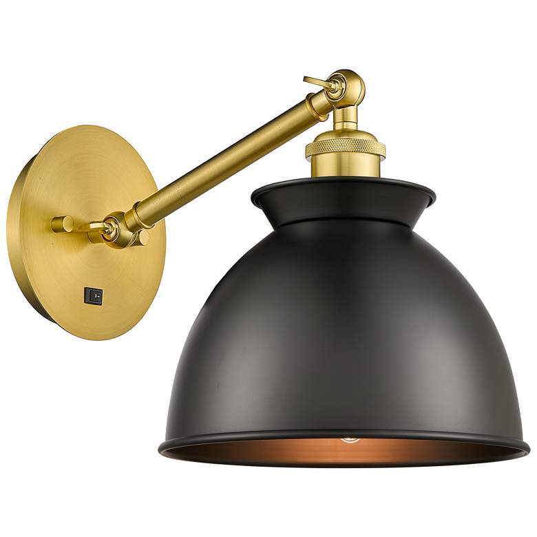 Image 1 Ballston Adirondack 8" Incandescent Sconce - Gold - Matte Black Shade