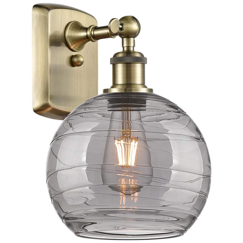 Image 1 Ballston Athens 10.88"H Antique Brass Sconce w/ Smoke Swirl Shade