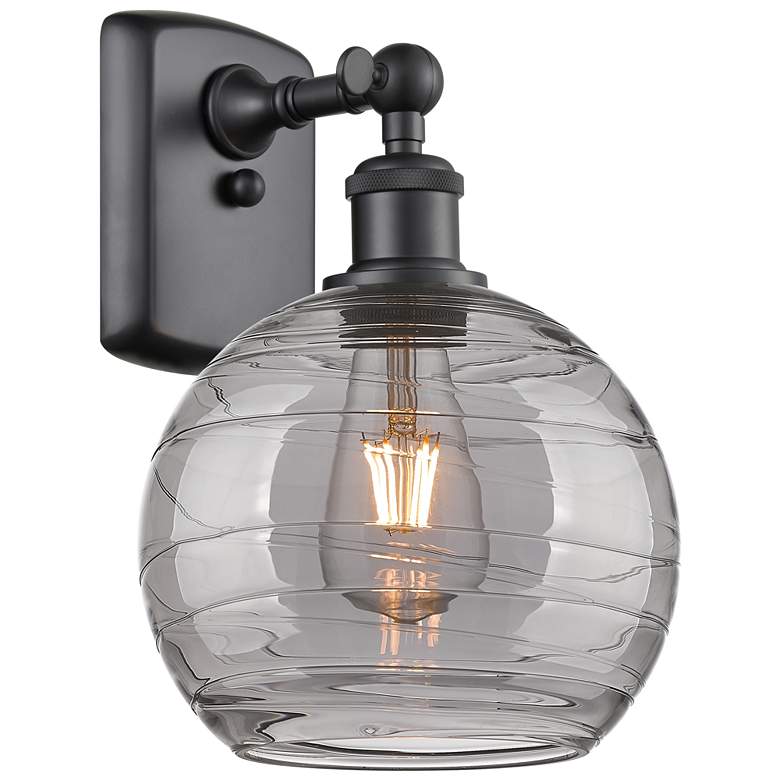 Image 1 Ballston Athens 10.88"H Matte Black Sconce w/ Light Smoke Deco Swirl S