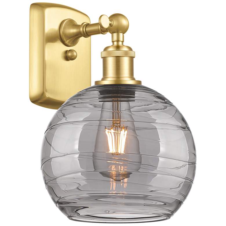 Image 1 Ballston Athens 10.88"H Satin Gold Sconce w/ Light Smoke Deco Swirl Sh