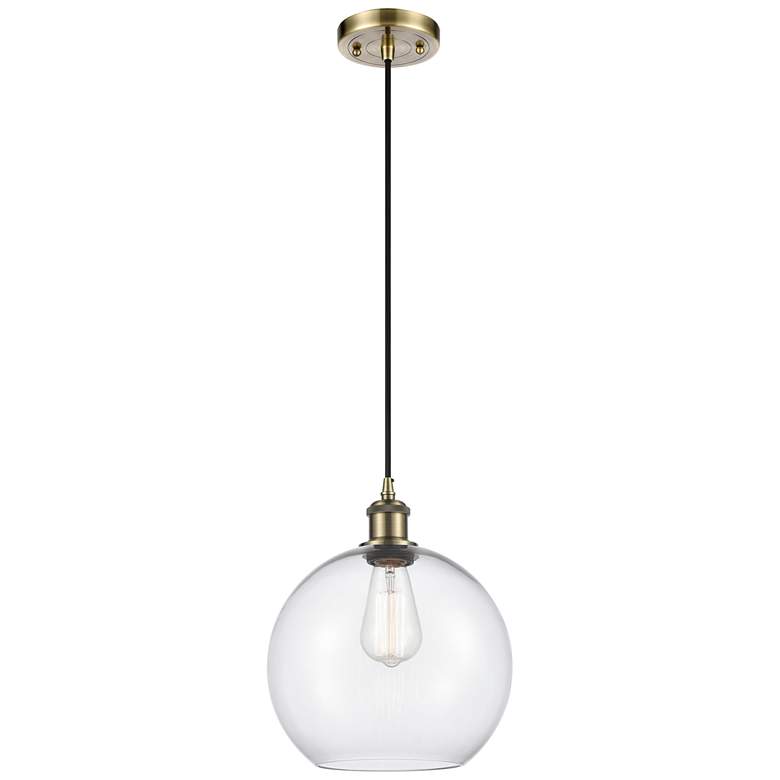 Image 1 Ballston Athens 10" Antique Brass Cord Hung Mini Pendant w/ Clear Shad