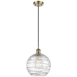 Ballston Athens 10" Antique Brass Corded Mini Pendant w/ Deco Swirl Sh