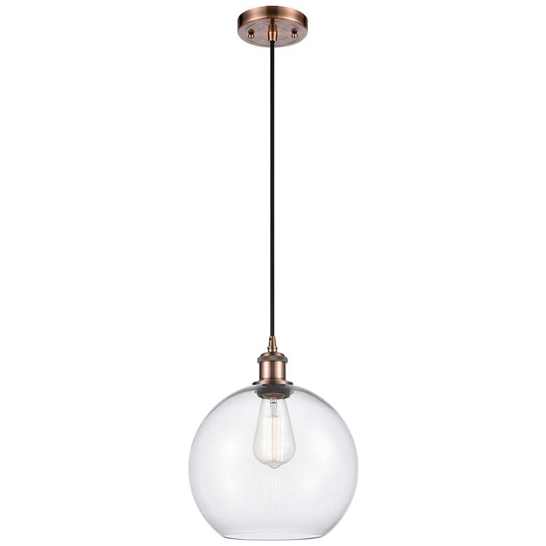 Image 1 Ballston Athens 10" Antique Copper Cord Hung Mini Pendant w/ Clear Sha