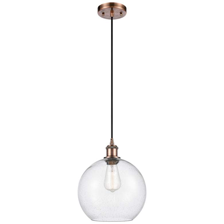 Image 1 Ballston Athens 10" Antique Copper Cord Hung Mini Pendant w/ Seedy Sha
