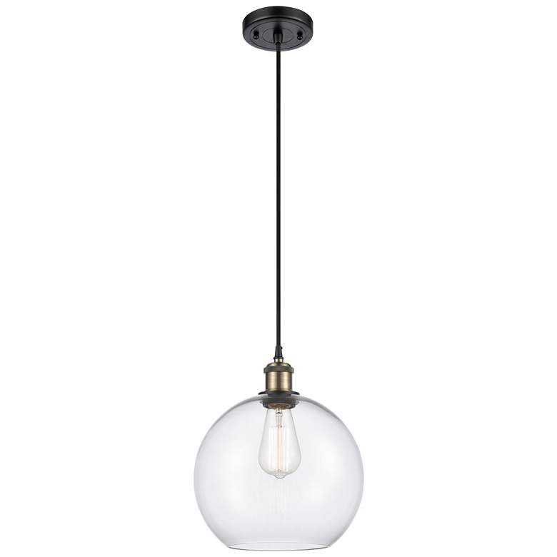 Image 1 Ballston Athens 10" Black Antique Brass Corded Mini Pendant w/ Clear S