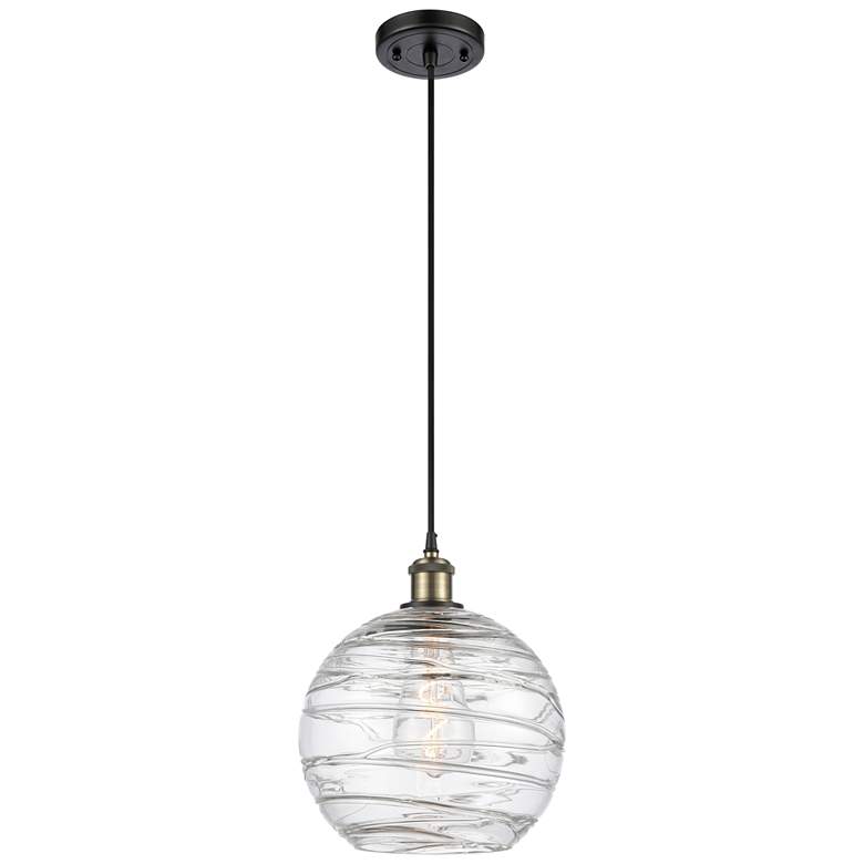 Image 1 Ballston Athens 10" Black Antique Brass Corded Mini Pendant w/ Deco Sh
