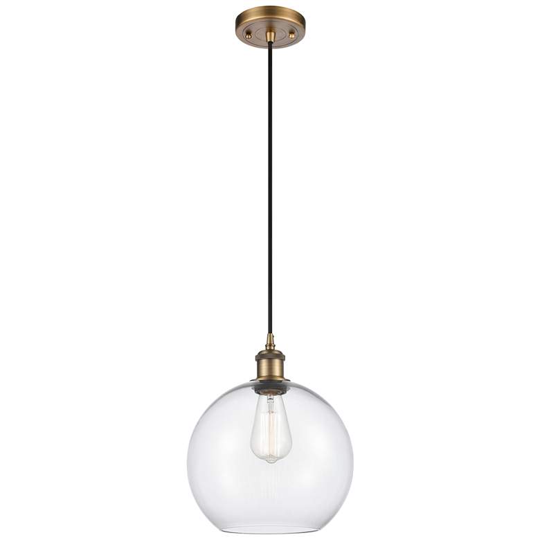 Image 1 Ballston Athens 10" Brushed Brass Cord Hung Mini Pendant w/ Clear Shad