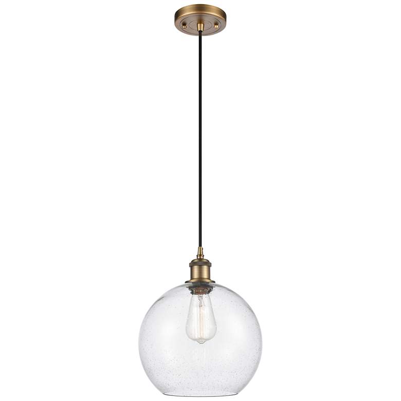 Image 2 Ballston Athens 10" Brushed Brass Cord Hung Mini Pendant w/ Seedy Shad