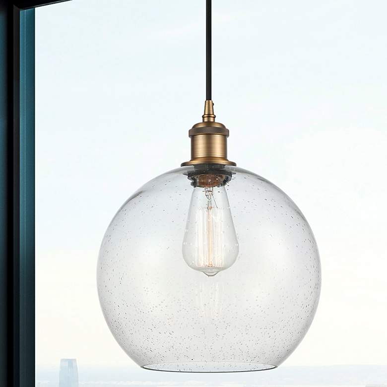 Image 1 Ballston Athens 10" Brushed Brass Cord Hung Mini Pendant w/ Seedy Shad