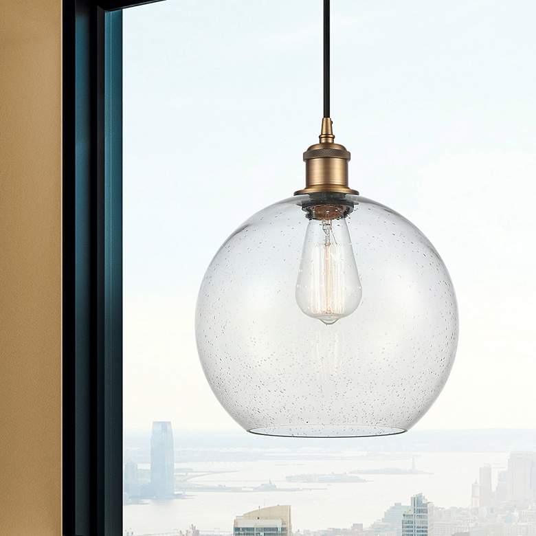 Image 3 Ballston Athens 10" Brushed Brass Cord Hung Mini Pendant w/ Seedy Shad more views