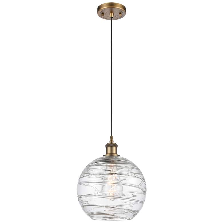 Image 1 Ballston Athens 10" Brushed Brass Corded Mini Pendant w/ Deco Swirl Sh