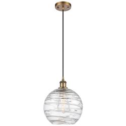 Ballston Athens 10" Brushed Brass Corded Mini Pendant w/ Deco Swirl Sh