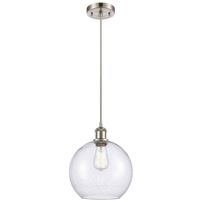 Image 1 Ballston Athens 10" Brushed Satin Nickel Corded Mini Pendant w/ Seedy