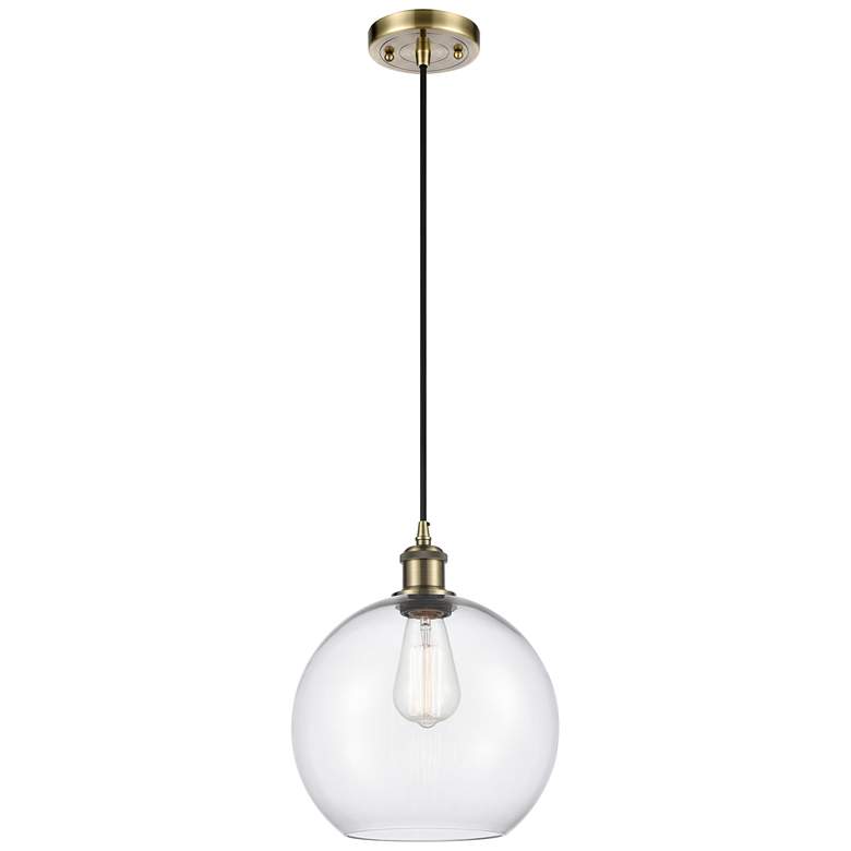 Image 1 Ballston Athens 10" LED Mini Pendant - Antique Brass - Clear Shade