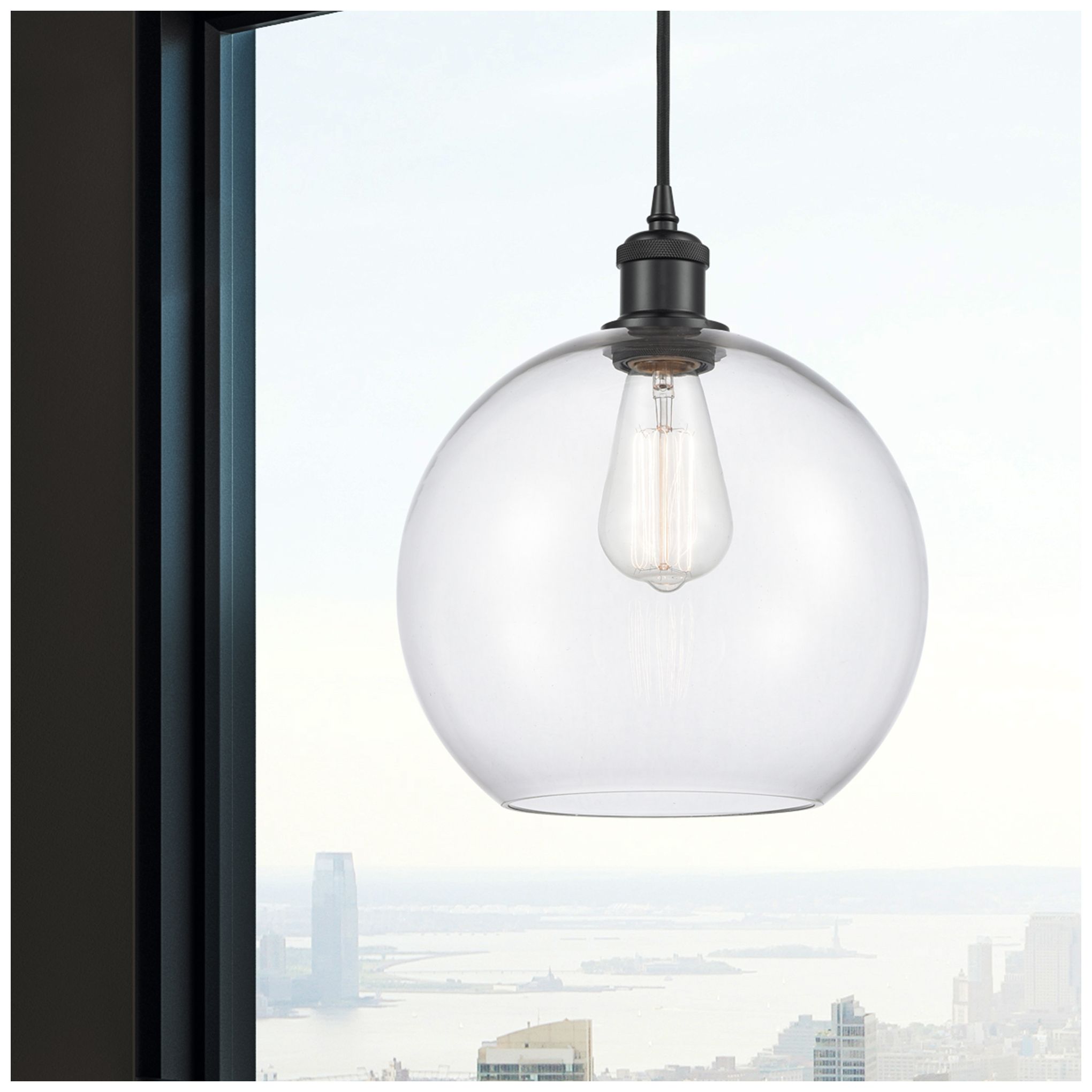 Image 2 Ballston Athens 10" LED Mini Pendant - Matte Black - Clear Shade more views