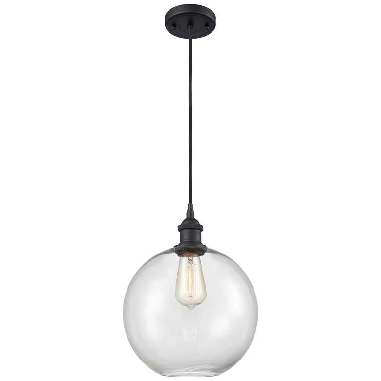 Image 1 Ballston Athens 10" Matte Black Cord Hung Mini Pendant w/ Clear Shade