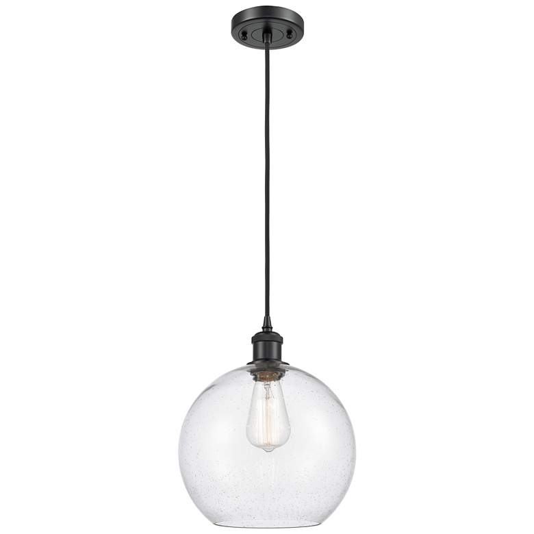 Image 1 Ballston Athens 10" Matte Black Cord Hung Mini Pendant w/ Seedy Shade