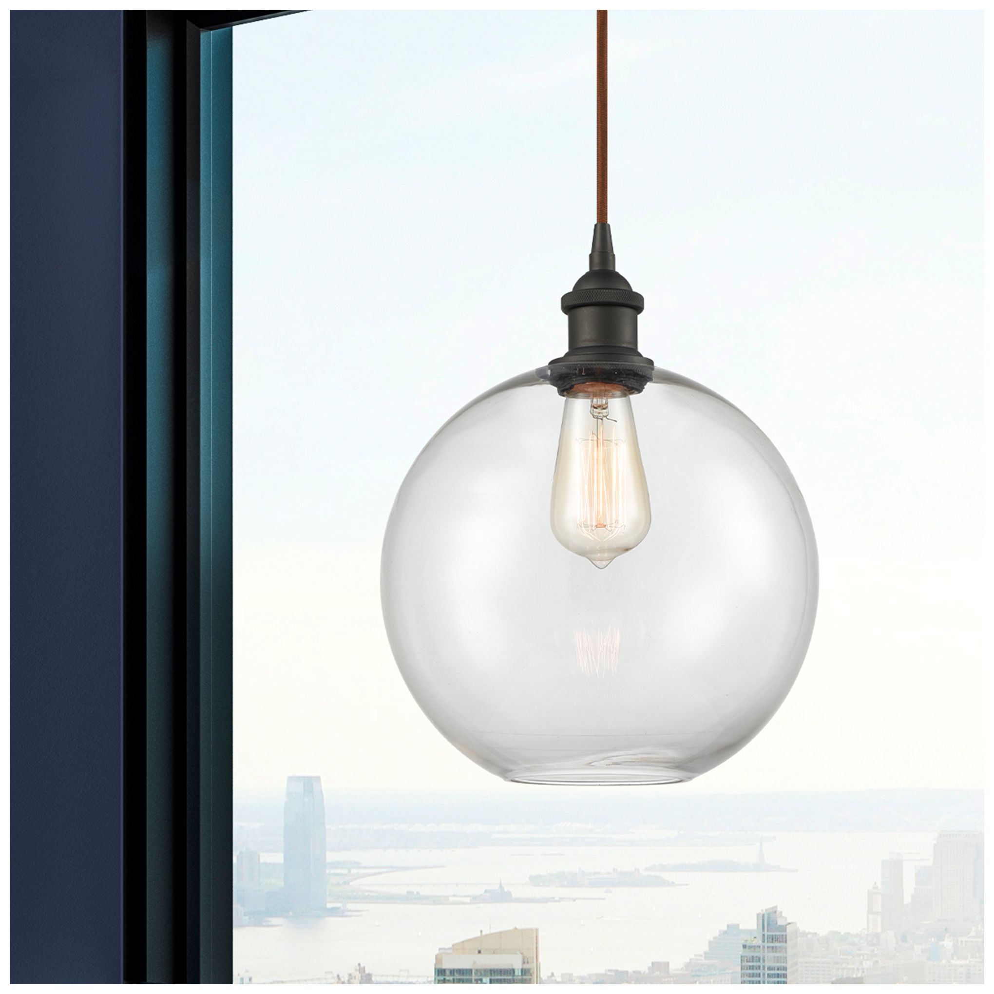 Image 2 Ballston Athens 10" Oil Rubbed Bronze Cord Hung Mini Pendant w/ Clear more views