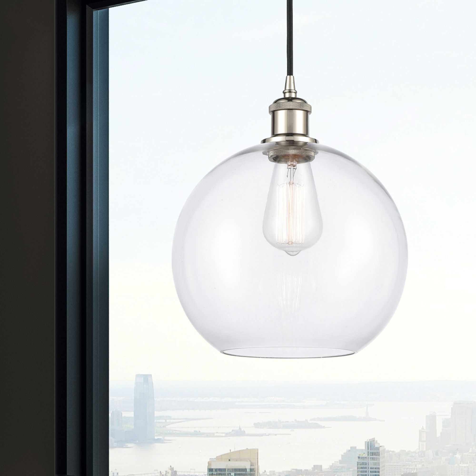 Image 2 Ballston Athens 10" Polished Nickel Cord Hung Mini Pendant w/ Clear Sh more views