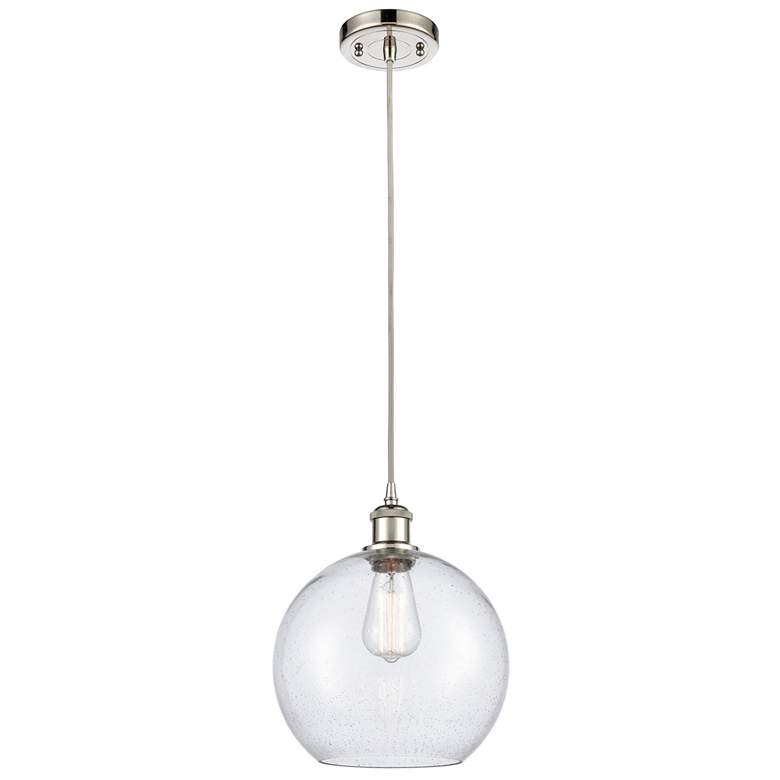 Image 1 Ballston Athens 10" Polished Nickel Cord Hung Mini Pendant w/ Seedy Sh