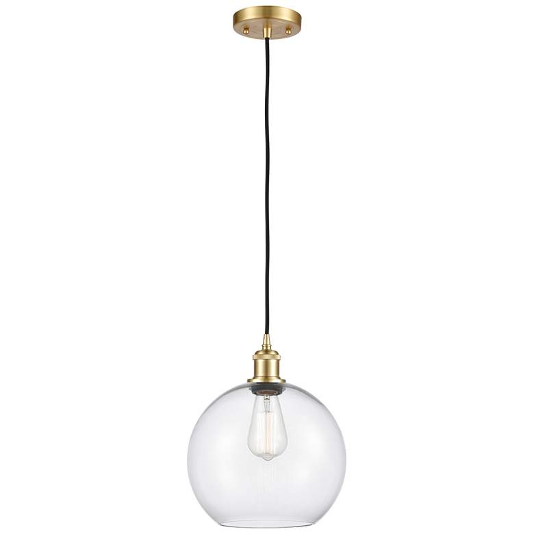Image 1 Ballston Athens 10" Satin Gold Cord Hung Mini Pendant w/ Clear Shade