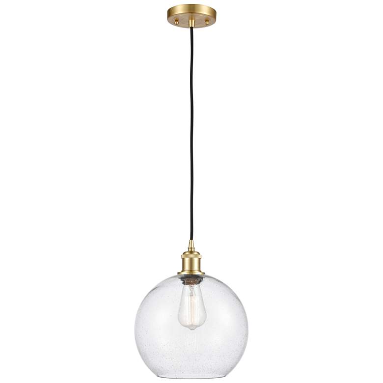 Image 1 Ballston Athens 10" Satin Gold Cord Hung Mini Pendant w/ Seedy Shade