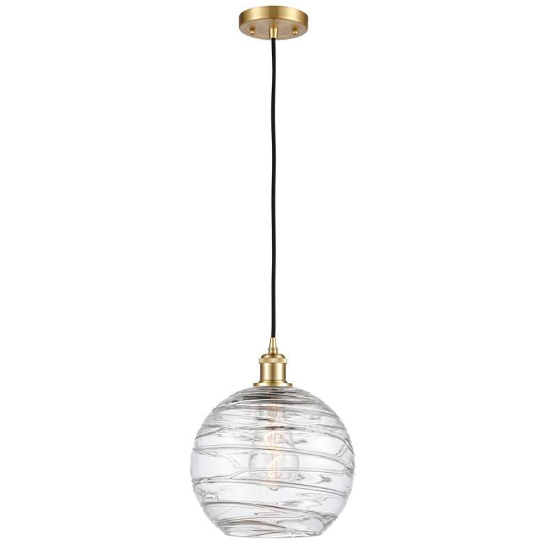 Image 1 Ballston Athens 10" Satin Gold Corded Mini Pendant w/ Deco Swirl Shade