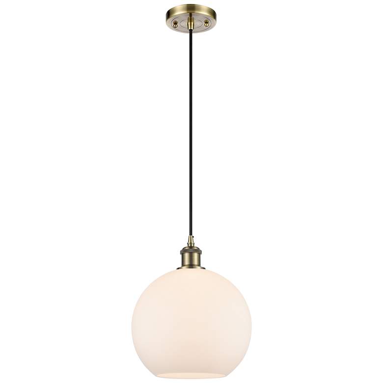 Image 1 Ballston Athens 10" Wide Antique Brass Corded Mini Pendant w/ White Sh