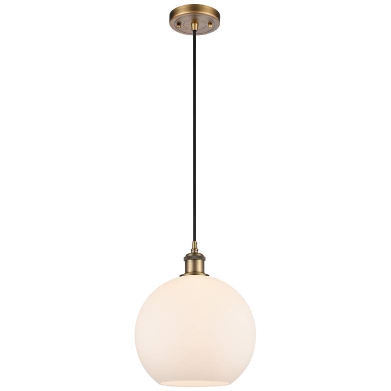 Image 1 Ballston Athens 10" Wide Brushed Brass Corded Mini Pendant w/ White Sh