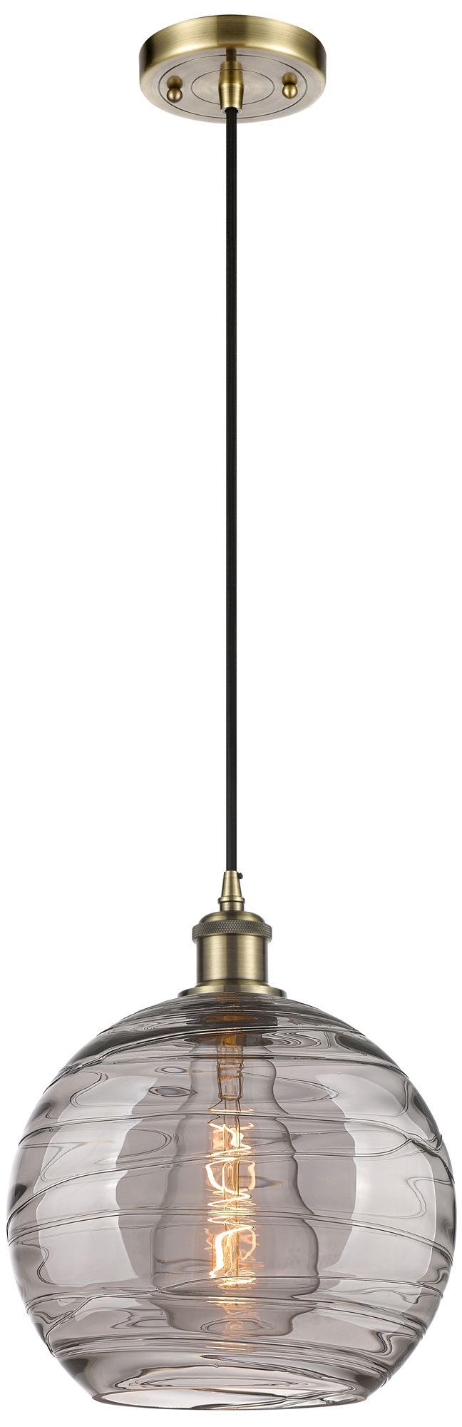 Ballston Athens 10"W Antique Brass Corded Mini Pendant w/ Smoke Swirl