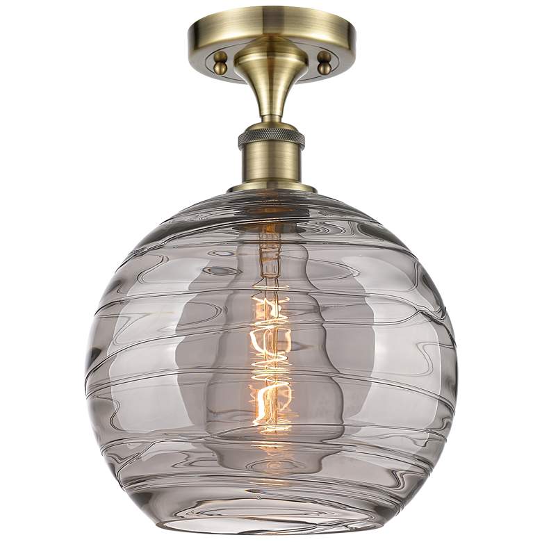 Image 1 Ballston Athens 10"W Antique Brass Semi-Flush Mount w/ Smoke Swirl Sha