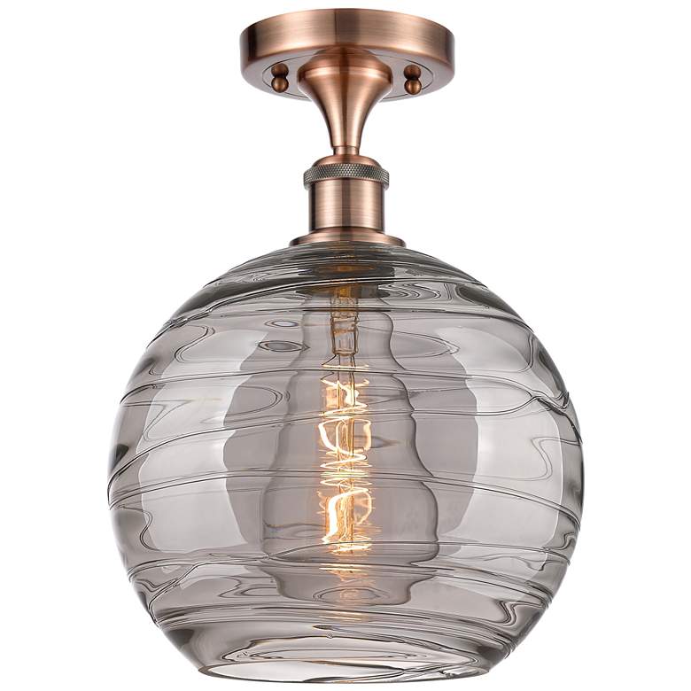 Image 1 Ballston Athens 10"W Antique Copper Semi-Flush Mount w/ Smoke Swirl Sh