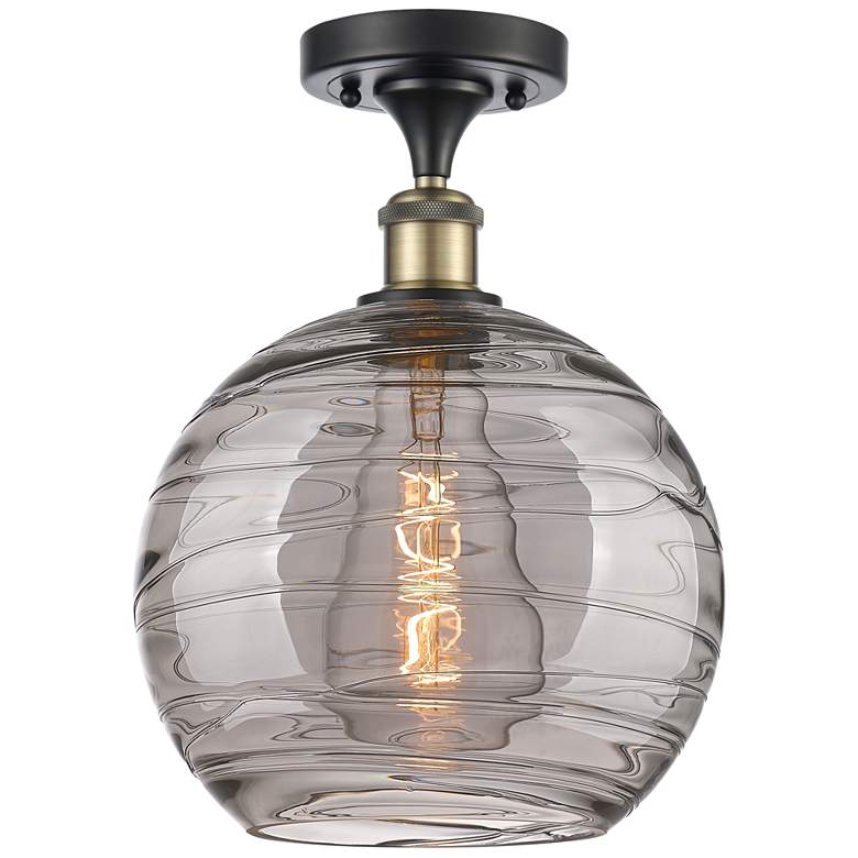 Image 1 Ballston Athens 10"W Black Antique Brass Semi-Flush w/ Smoke Swirl Sha
