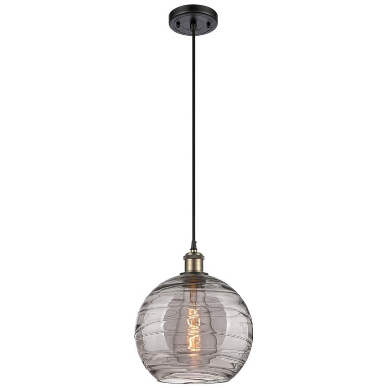 Image 1 Ballston Athens 10"W Black Brass Corded Mini Pendant w/ Smoke Swirl Sh