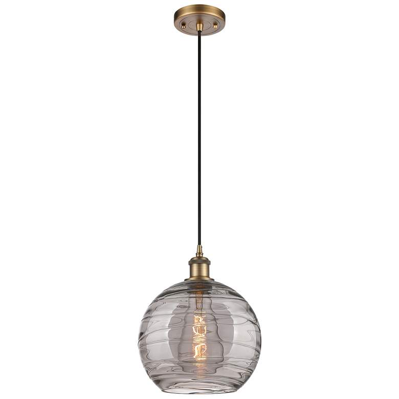 Image 1 Ballston Athens 10"W Brushed Brass Corded Mini Pendant w/ Smoke Swirl