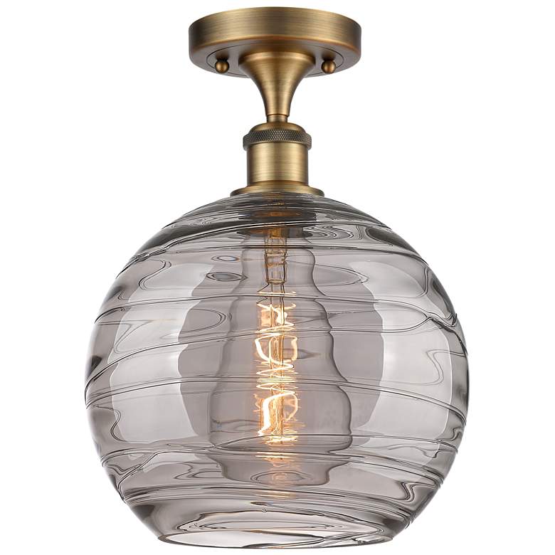 Image 1 Ballston Athens 10"W Brushed Brass Semi-Flush Mount w/ Smoke Swirl Sha