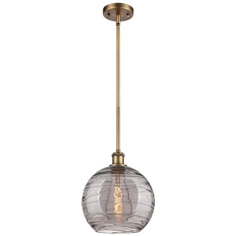 Image 1 Ballston Athens 10"W Brushed Brass Stem Mini Pendant w/ Smoke Swirl Sh