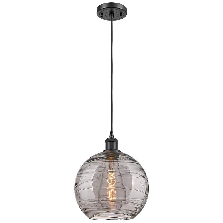 Image 1 Ballston Athens 10"W Matte Black Corded Mini Pendant w/ Smoke Swirl Sh