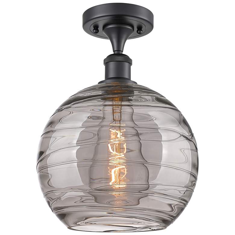 Image 1 Ballston Athens 10"W Matte Black Semi-Flush Mount w/ Smoke Swirl Shade