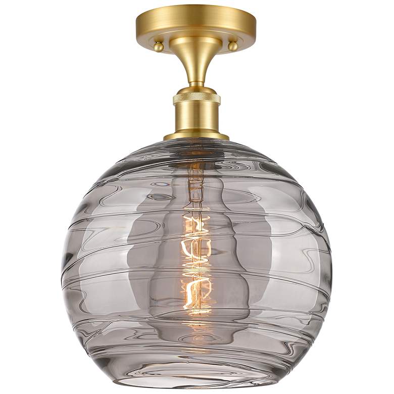 Image 1 Ballston Athens 10"W Satin Gold Semi-Flush Mount w/ Smoke Swirl Shade