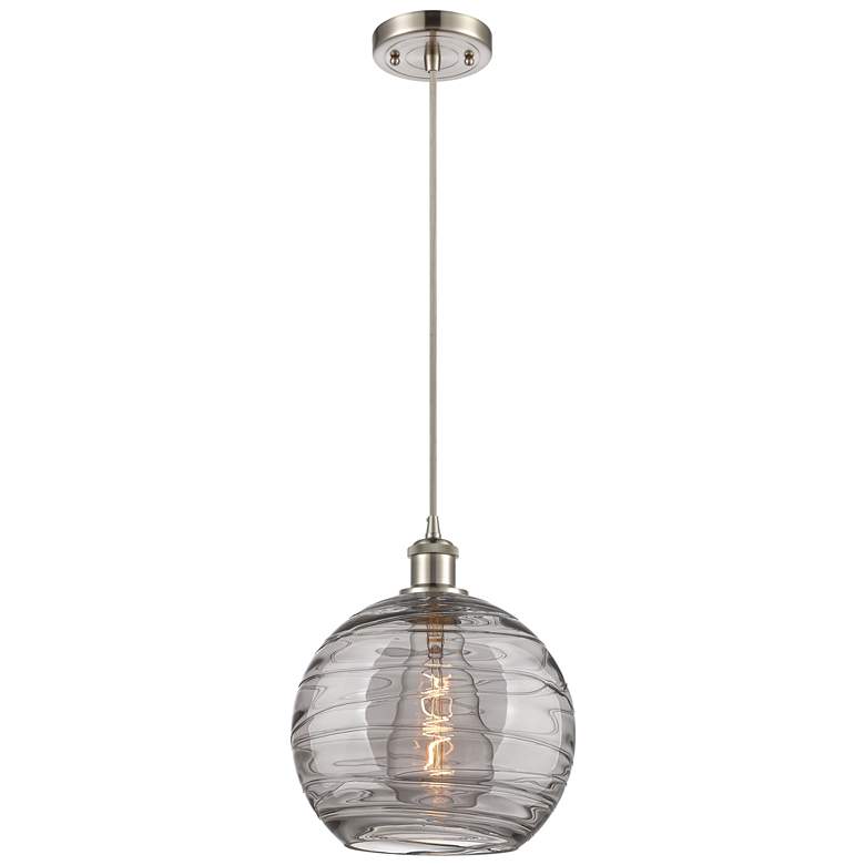 Image 1 Ballston Athens 10"W Satin Nickel Corded Mini Pendant w/ Smoke Swirl S