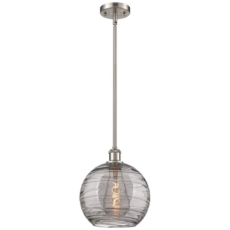 Image 1 Ballston Athens 10"W Satin Nickel Stemmed Mini Pendant w/ Smoke Swirl
